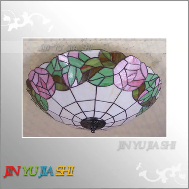 

European Baroque flower 16 inch E27 110-240V Pastoral Ceiling Light Tiffany Round Glass Lampshade lamparas de techo abajur
