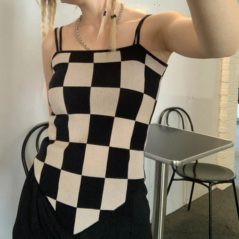 Женская футболка-топ с шахматным узором в Корейском стиле