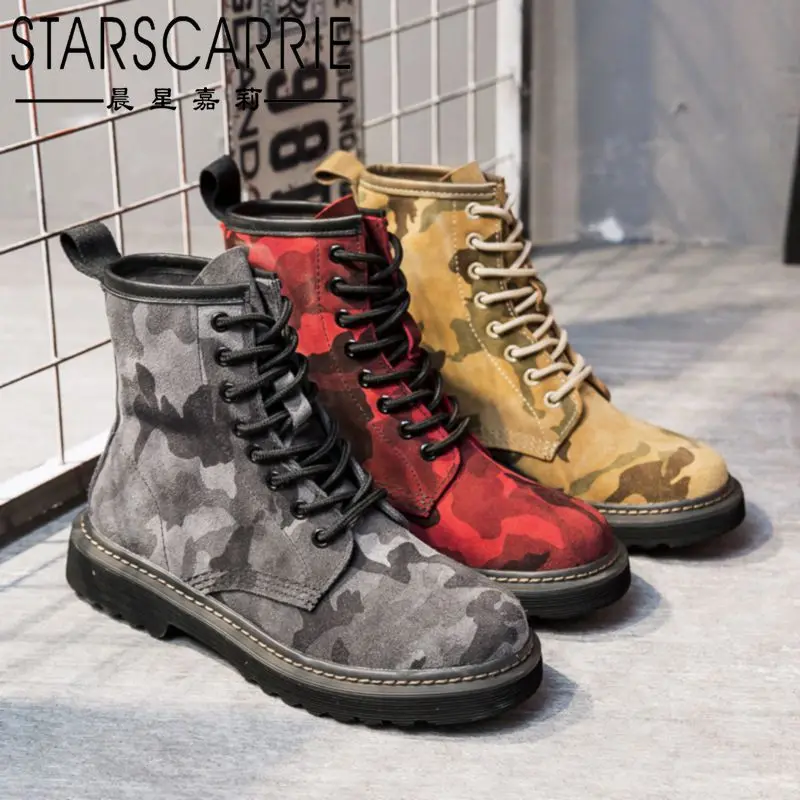 

Кожаные сапоги для верховой езды, короткие сапоги из воловьей кожи с 8 отверстиями и принтом, женские модные высокие сапоги на толстой подош...