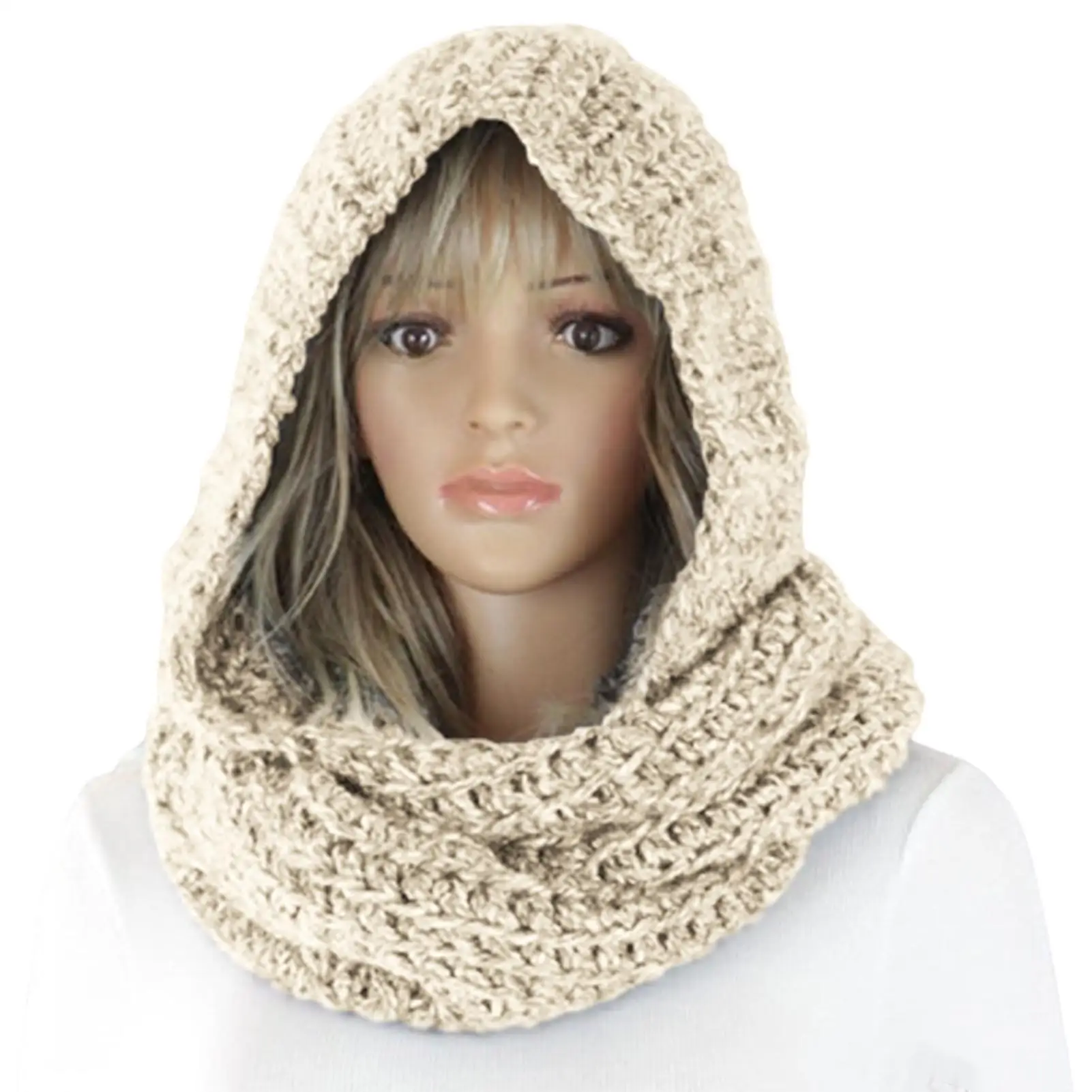 

Autumn Winter Scarf Shawl Women Outdoor Thick Warm Keeping Solid Color Knitted Hooded Scarf
