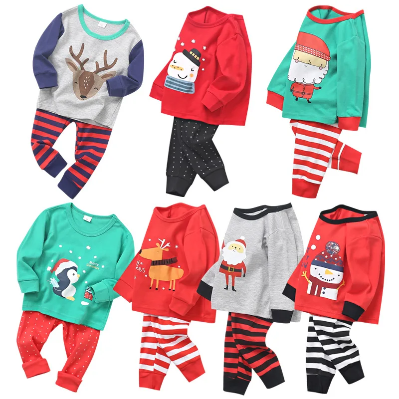

2021 Christmas Clothing Sets For Kids Cartoon Santa Claus Print Clothes For Children Christmas Sleepwear Kids Xmas Gift Clothes