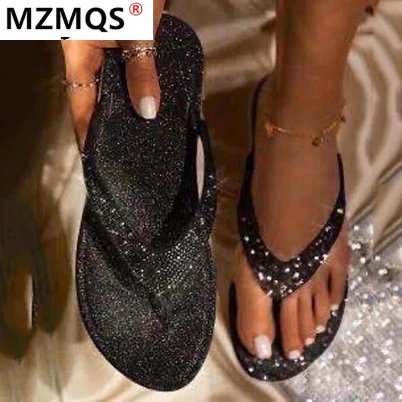 

2021 Flat Shoes Summer Crystal Rhinestone Shoes Sandals Fashion Lightweight Comfortable Women Shoes Beach Shoes Woman Sandals