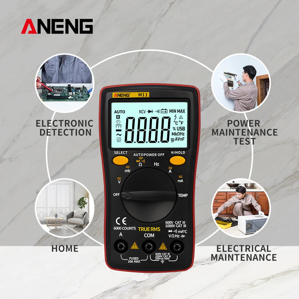 

Digital Multimeter Automatic for Analysis Electrical Instruments AC DC Ohm Voltage Current Tester 6000 Counts