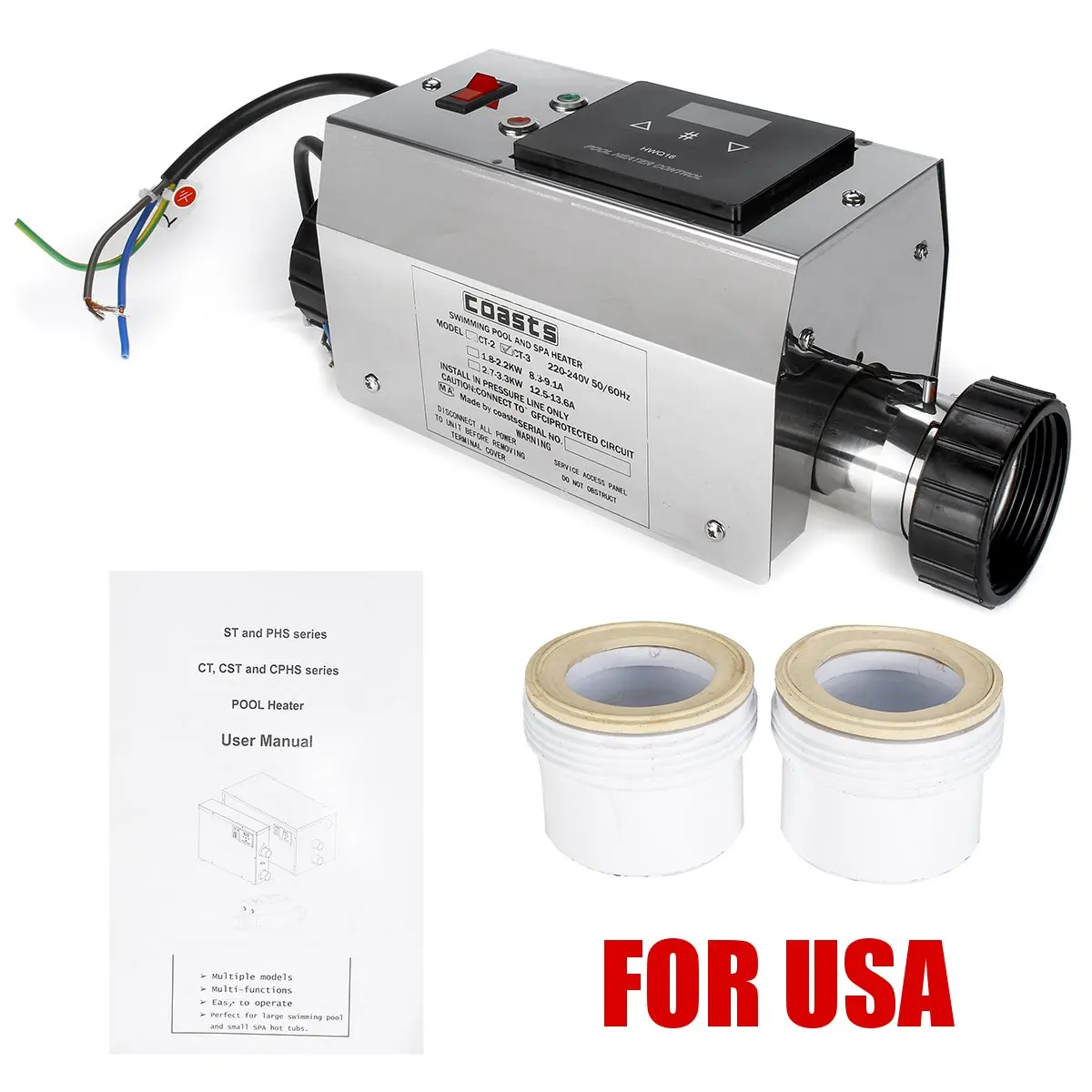 Подогреватель бассейна 3KW 220V Электрический бассейн и спа ванна Отопление термостат водонагревателя 220V аксессуары для бассейна