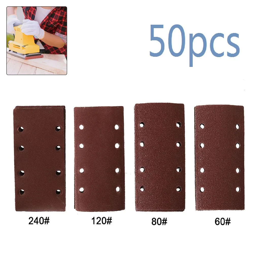 

50x Sandpaper Sheet 80/120/180/240# Hook And Loop Hook&Loop Mixed Grits
