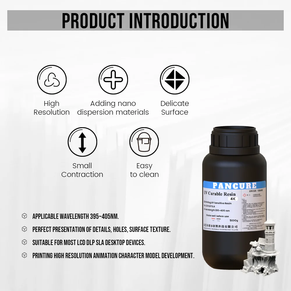 PANCURE 4K Resin HD For 3D-Printers Wavelength 395nm to 405nm LCD DLP SLA 500g Red&Gray