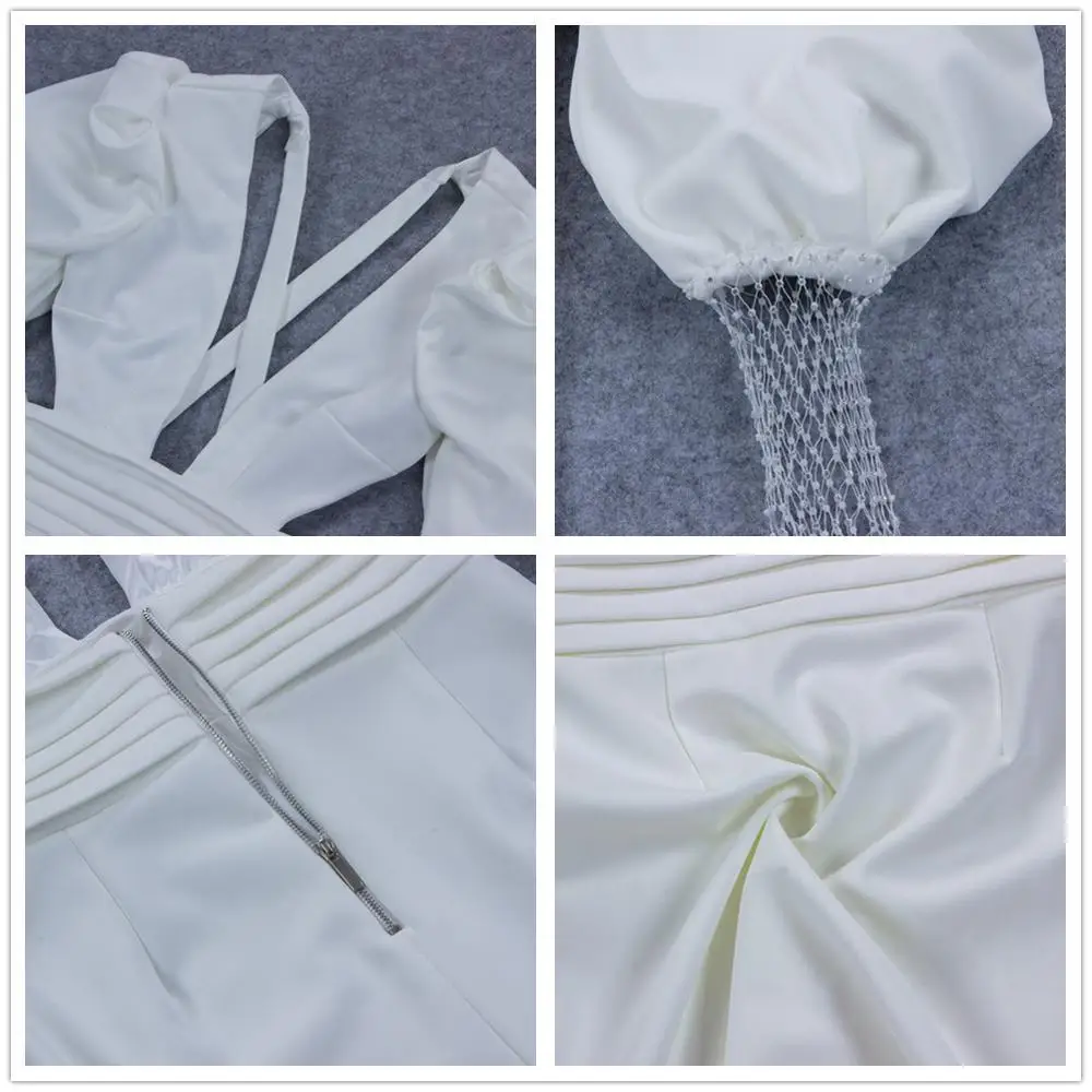 

Elegant Sexy Women Dress Fashion V Neck Puff Sleeve White Party Dress Club Celebrity Fashion Ladies Clothes