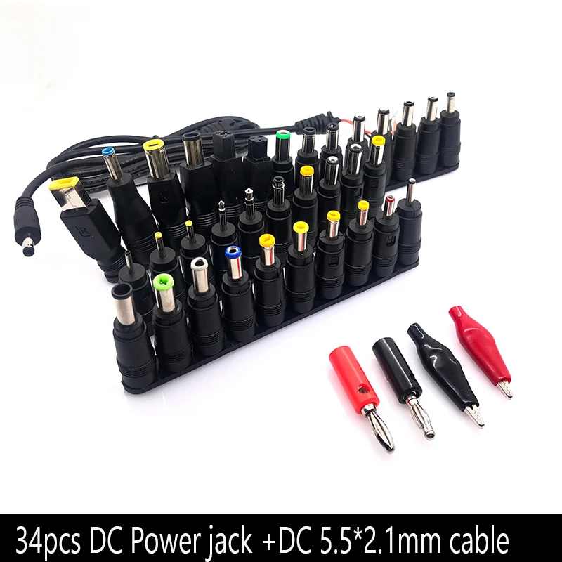 

Universal Plug 34pcs DC Power 5.5x2.1mm DC head Jack Charger to Plug Power Adapter for Notebook Laptop High Quality FOR hp IBM
