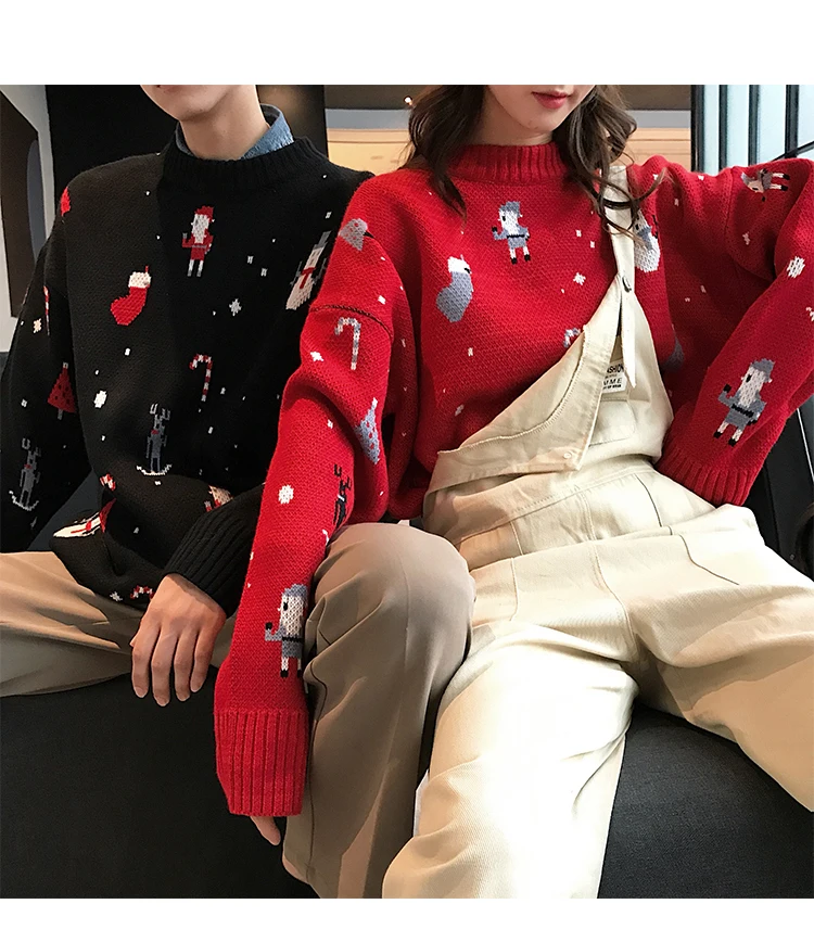 

Sweater men's winter trend christmas new year jacquard knitwear men's loose sweater sweater lovers thick sweater tide