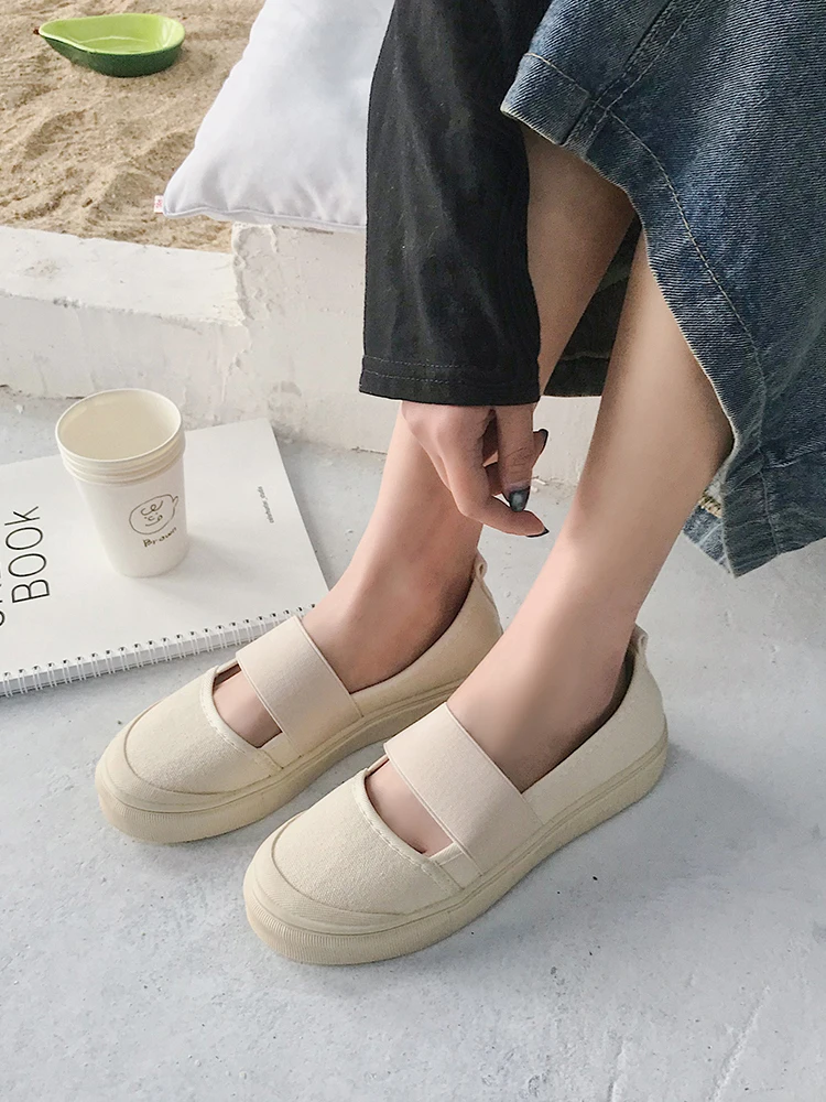 

Повседневные модные однотонные женские туфли с закрытым носком в студенческом стиле, сезон весна-осень, Лидер продаж, парусиновые туфли