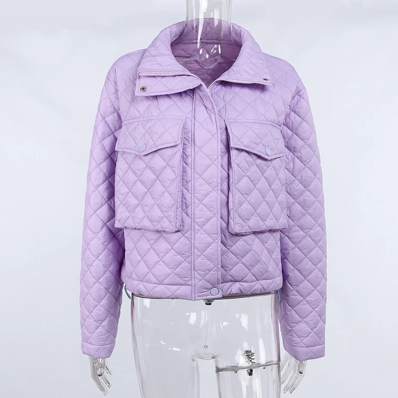 Y2K Purple Quilted Jackets for Women 2021 fashion Autumn Winter Zip Up Cute Bubble Coat Street Outwear casual White