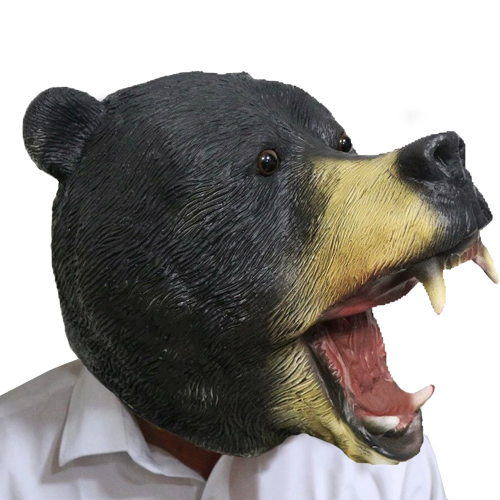 Реалистичная латексная маска на голову в виде черного медведя головной убор