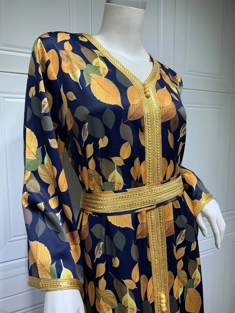 Ethnic Print Maxi Dress Jalabiya Women Loose Long Sleeve Muslim Abaya Dubai Morroco Kaftan Middle East Arabic Clothes