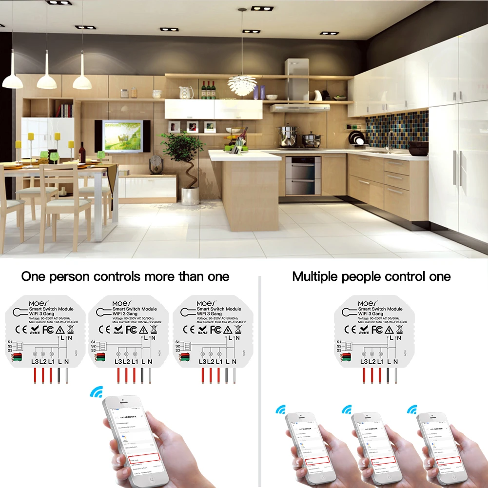 

Mini DIY WiFi Smart Light Switch 3 Gang 1/2 Way Module Smart Life/Tuya App Control Works With Amazon Alexa And Google Home