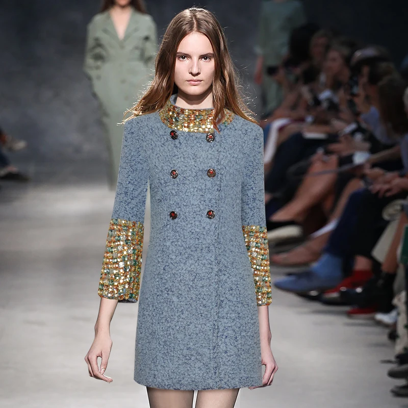 

Демисезонное дизайнерское Брендовое пальто Gedivoen на пуговицах, короткое пальто с рукавом 3/4 и кристаллами, верхняя одежда