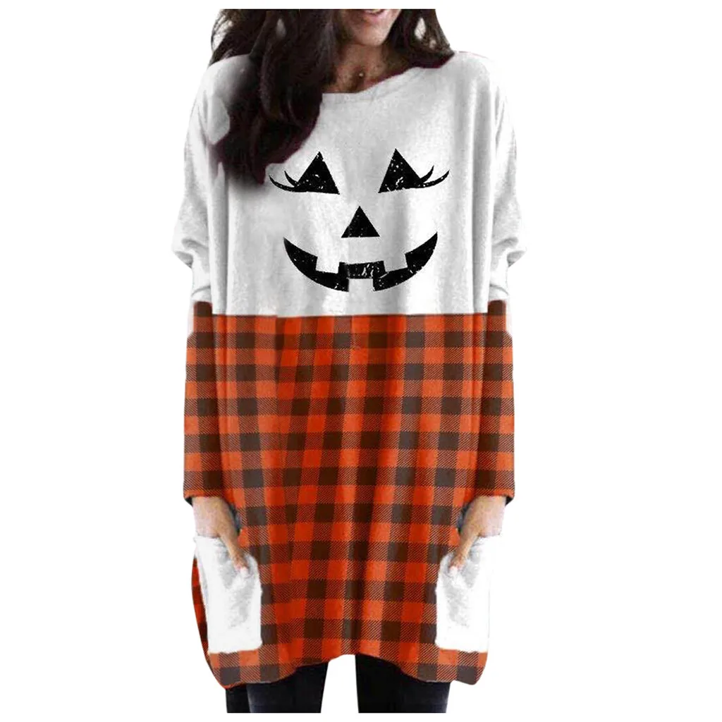 

Женский костюм большого размера 5XL с забавными загрязненными лицами, костюм на Хэллоуин с фонариками и призраком, свитшот для дома, свободны...