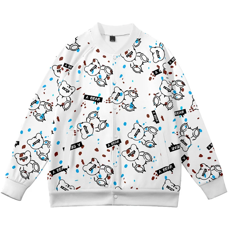 Новинка бейсбольная куртка черного и белого цвета с мультяшным медведем для