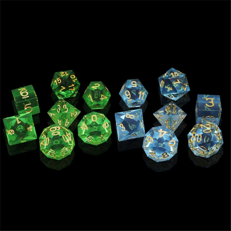 Ролевые игральные кости Набор из 7 D4 D6 D8 D10 D12 D20 прозрачные острые полимерные