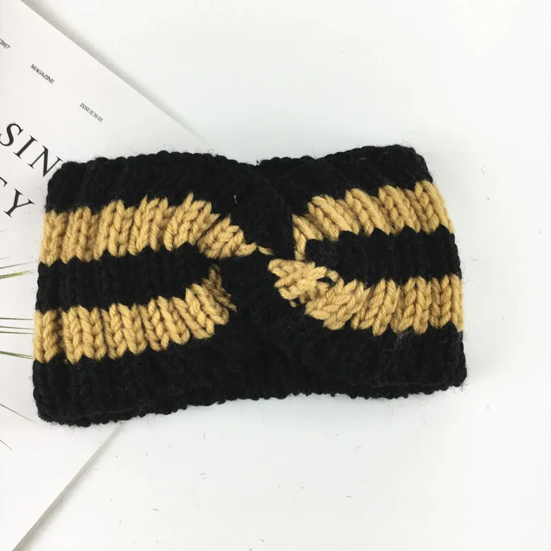 Осенне зимние винтажные полосатые вязаные аксессуары для волос женские