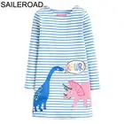 SAILEROAD Платье динозавра Девушка Одежда Животные Аппликации Хлопок Платья для девочек для детской одежды Платье с принтом с длинным рукавом Единорог