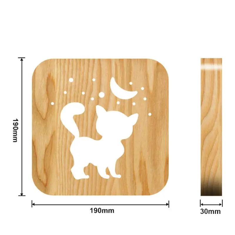 Деревянный ночсветильник Firya в виде кошачьей лапы собаки животного луна звезда 3D