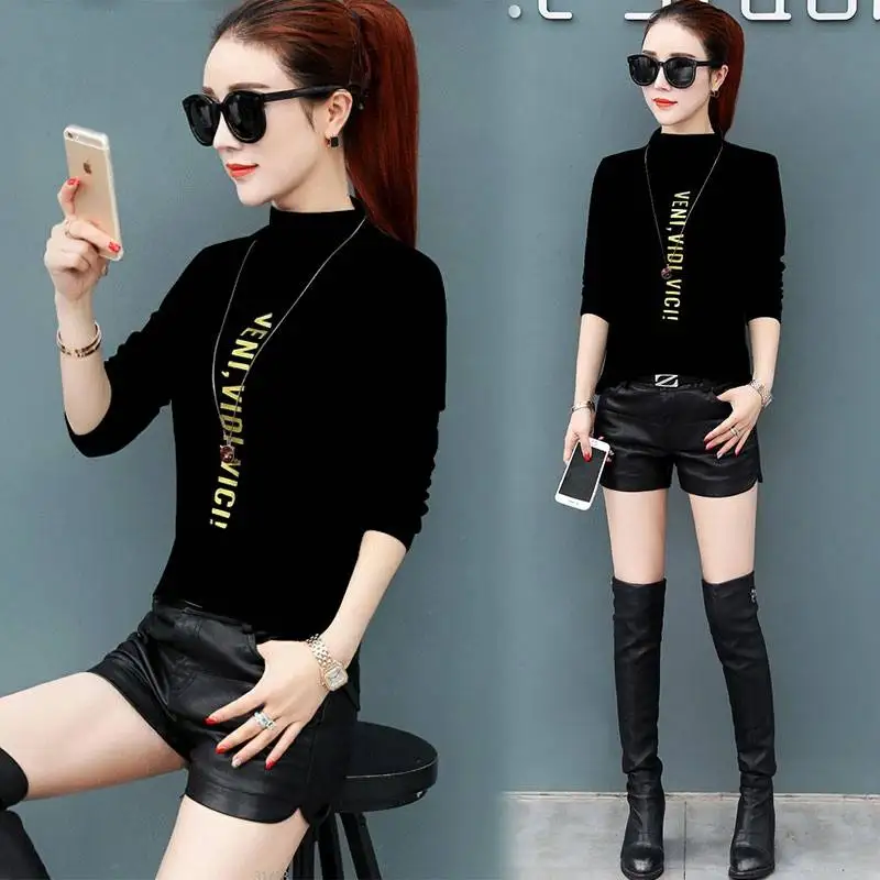 Новая плюшевая футболка с длинным рукавом на осень и зиму женская верхняя одежда