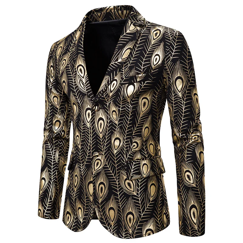 

Loldeal Mens Floral Tuxedo Jacket Paisley Embroidered Suit Blazer Party,Wedding,Prom Feather Bronzing Printed