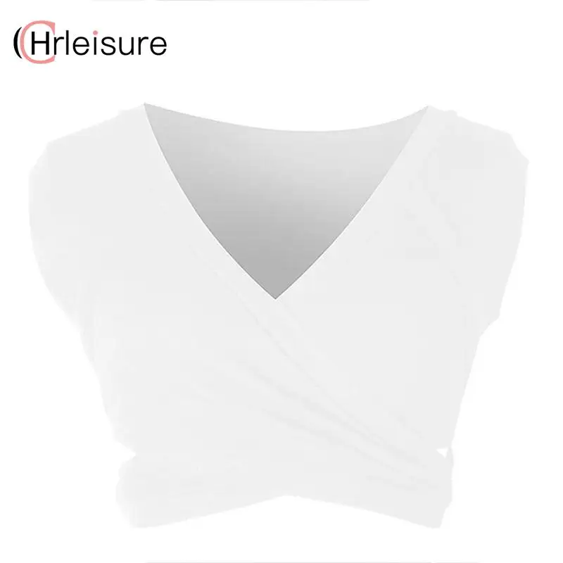 Женский короткий топ без рукавов CHRLEISURE модный однотонный с глубоким V-образным