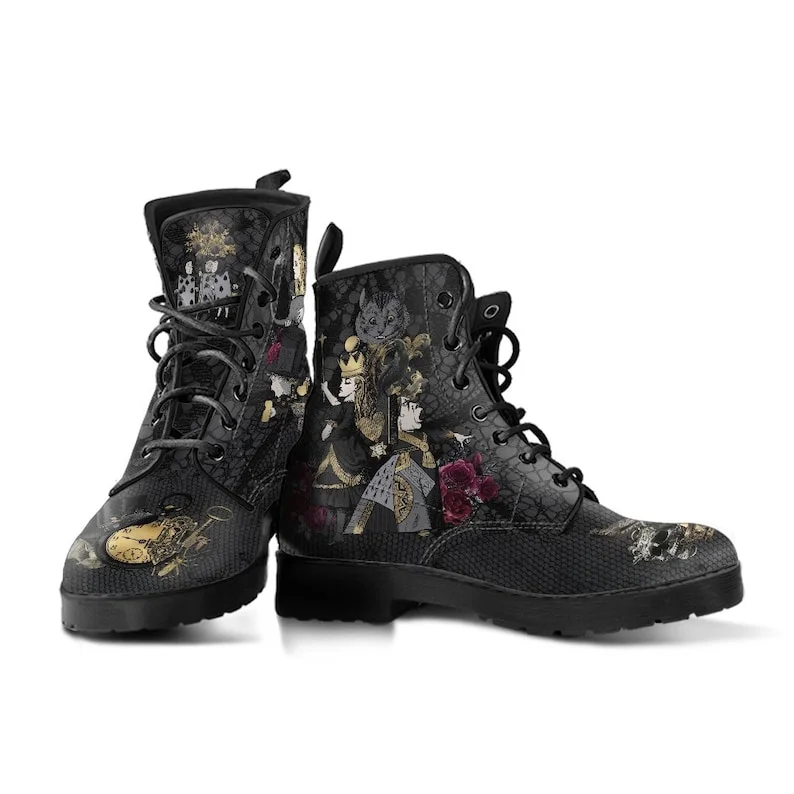 

Women Boots Skull Flower Print High-Top Boots Autumn Winter Fashion Women Tooling Martin Platform Shoes Boots Botas Mujer