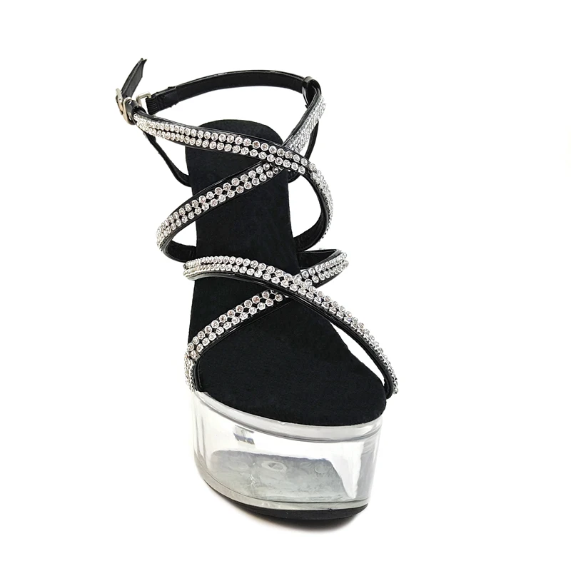 Leecabe Shinny black Women's Platform Sandals Pole Dancing shoes 6 Inch High Heels Shoes professional wedding high heel shoes