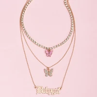 fashion chain butterfly multilayer womens pendant necklace new su necklace and pendant three layer chain necklace necklace