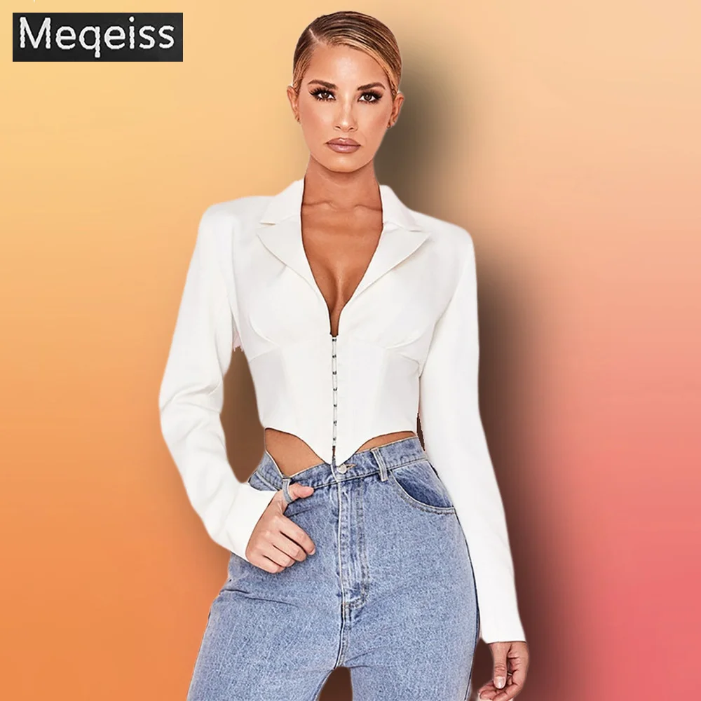 Женский пиджак с длинным рукавом с коротким пиджаком женский костюм Bodycon пиджак женский пиджаки с глубоким V-образным вырезом белый сексуальный клубный пиджак пальто женский пиджак жакет женский пиджак женский