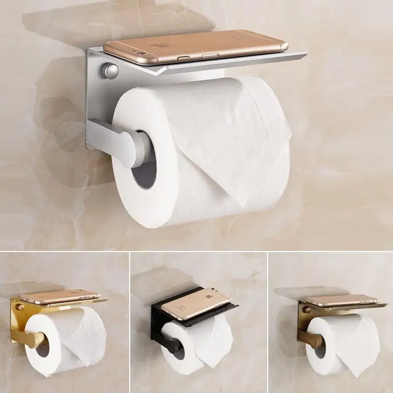 

Toilet Paper Holders Space Aluminum Multi-function Bathroom Shelves with Ashtray Towel Shelf Phone Holder Bath Accessories