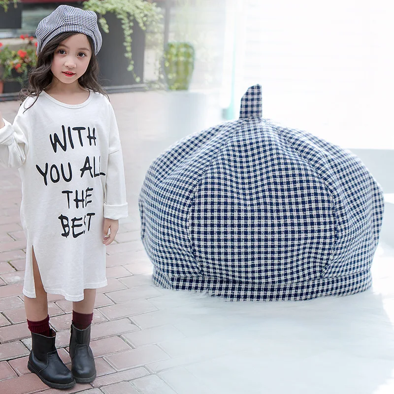 Берет детский летний хлопковый черно-розовый в клетку | Аксессуары для одежды