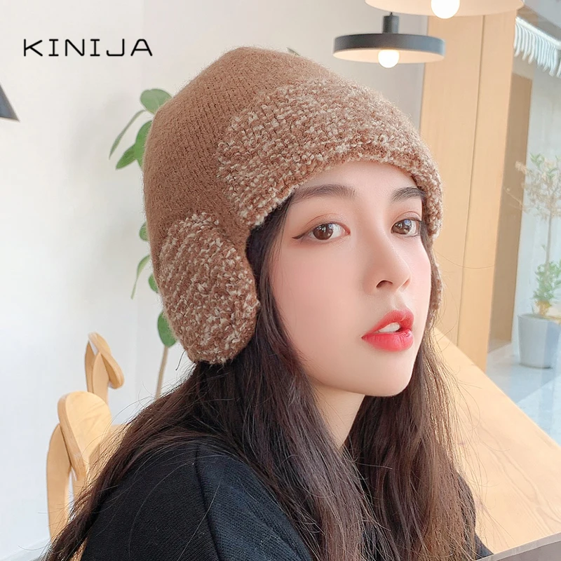 Женская зимняя плотная вязаная шапка маска уличная ветрозащитная теплая