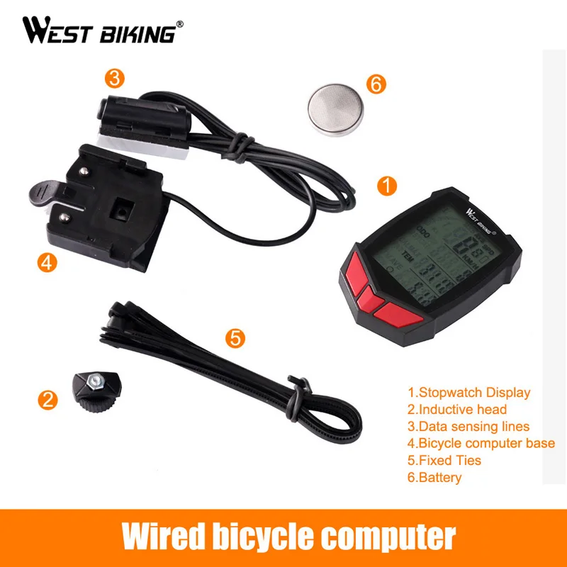 

WEST BIKING Bike Computer Waterproof 20 Functions Speedometer Odometer Cycling Luminous LED Wired/ Wireless MTB Bike Stopwatch
