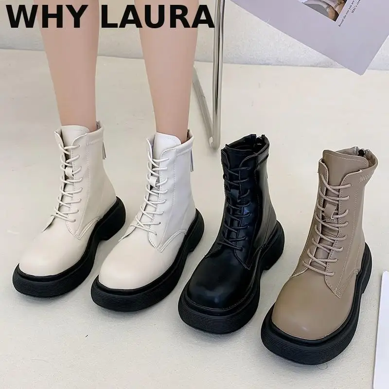 

Новинка, женские мотоциклетные ботинки на платформе, черные теплые женские ботинки на толстом каблуке, модные женские ботинки, сезон с деза...