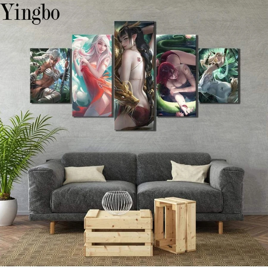 

Набор для алмазной вышивки «сделай сам», картина из круглых страз 5D с мотивом аниме «сексуальная девушка», мозаика для домашнего декора, 5 шт...