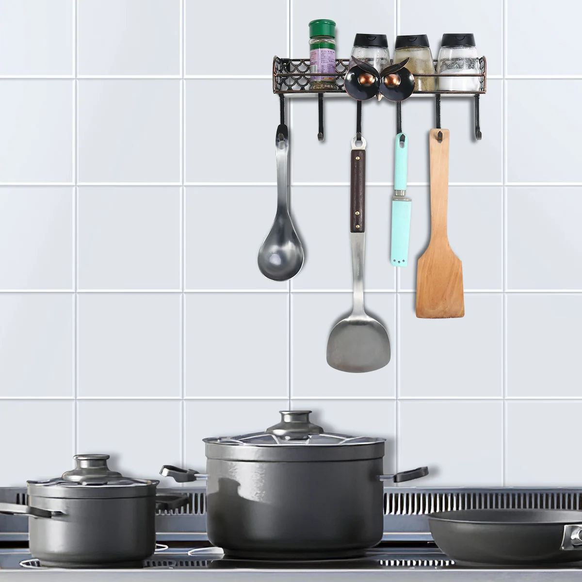 Новая многофункциональная настенная полка для специй сова с крючками железная