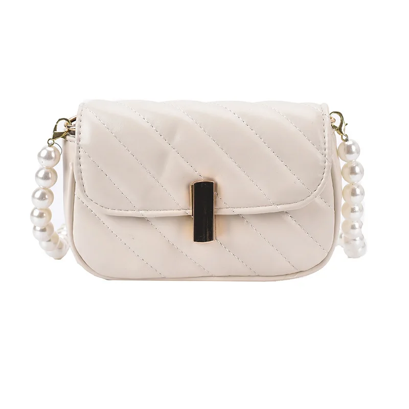 

Chains Pearl Beaded Shoulder Bags for Women 2021 Summer Luxury Brand Designer Handbags Fashion Pu Leather Female Crossbody Bag