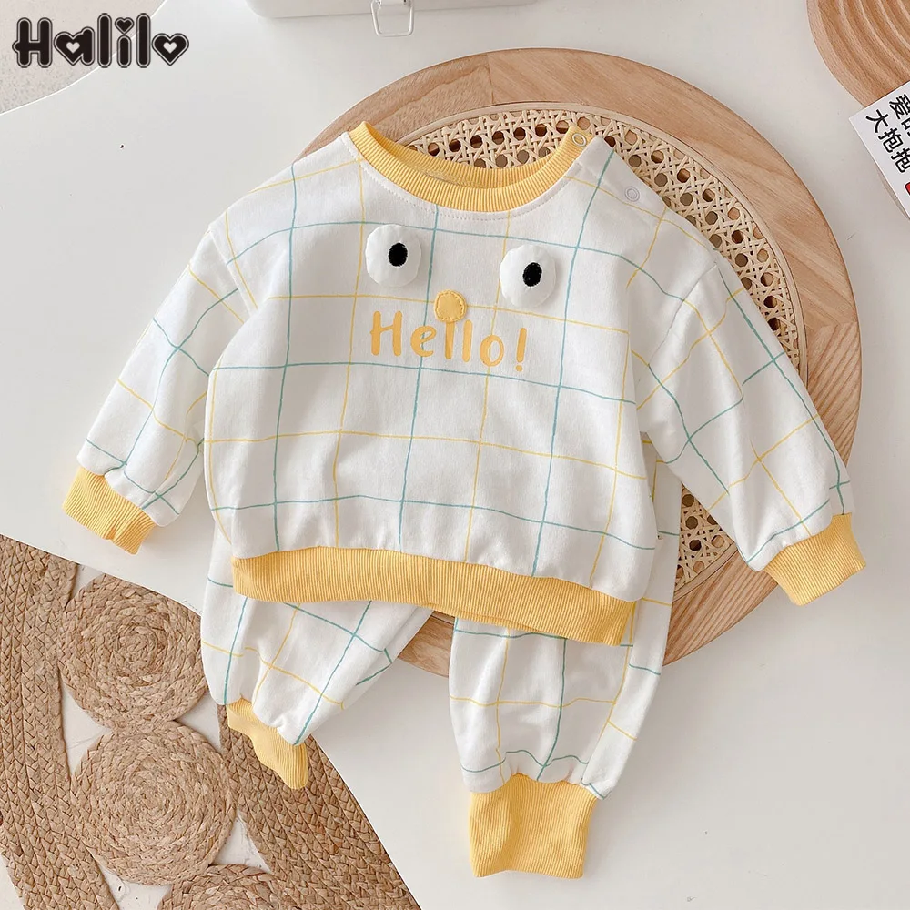 

Toddler Boy Suits Plaid Letter Print Long Sleeve Tops + Pants Two Piece Baby Girl Clothes Set Spring Autumn Casual Kids Clothing