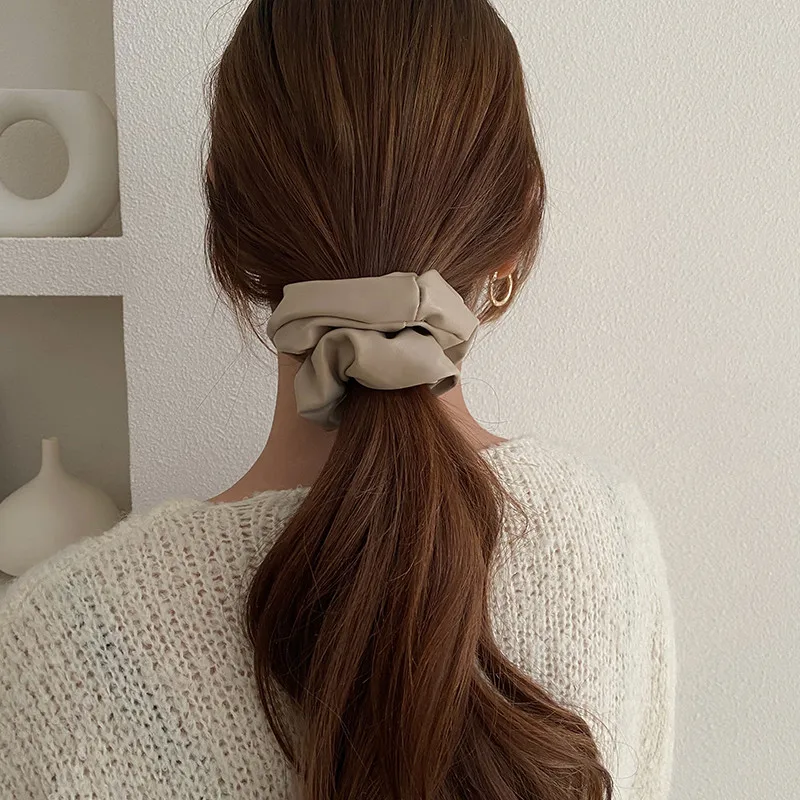 Большие кожаные эластичные резинки для волос FFLACEL винтажные однотонные повязки