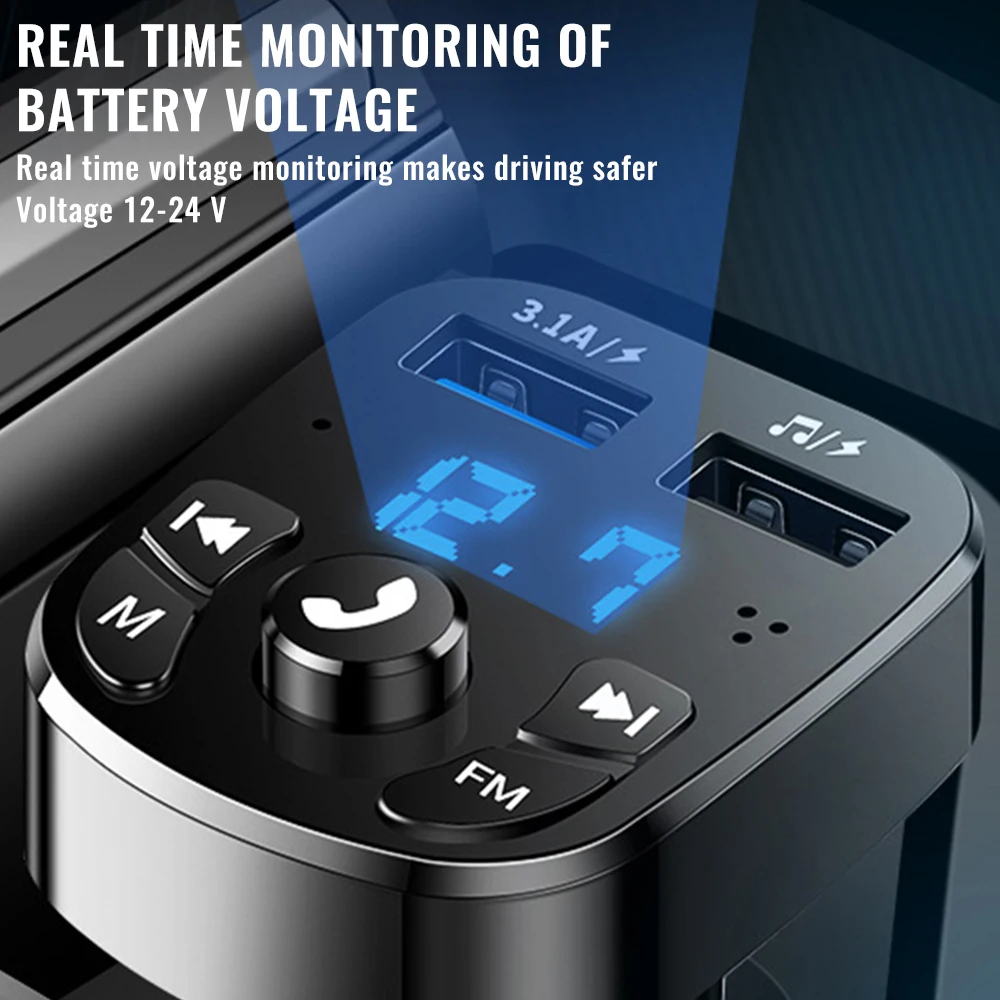 

Car Hands-free Wireless Bluetooth FM Transmitter MP3 Charger Dual Equipped Player Bluetooth LED Display Dual USB Car Charge