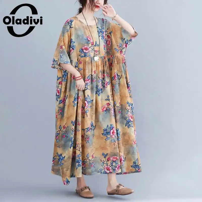 

Oladivi Korean Maxi Long One-Piece Dresses for Women Summer 2021 Large Size Tunic Dress Casual Oversized Clothing Robe Vestidios