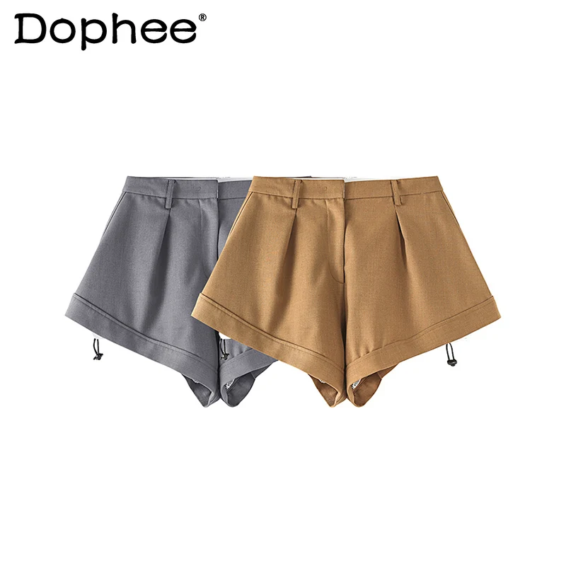 

Khaki Casual Shorts Women 2021 Spring Summer New Fashion Loose High Waist Slimming A- Line Wide Leg Shorts Outerwear Hot Pants