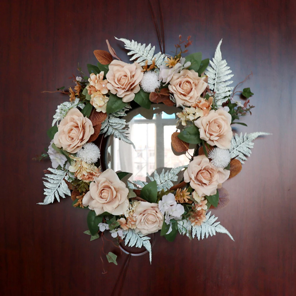 

Simulation Rose Garland Door Wreath Wedding Flower European Style Diameter 50cm Home Decorations Plastic Artificial Green Leaf