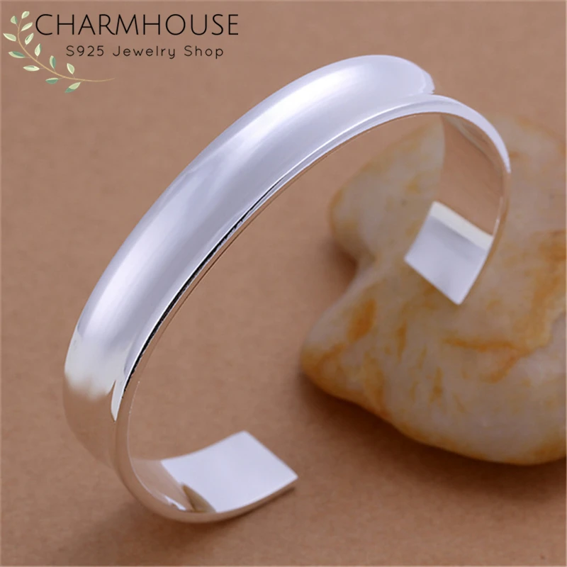 Женский браслет из чистого серебра 925 пробы гладкий на запястье женский