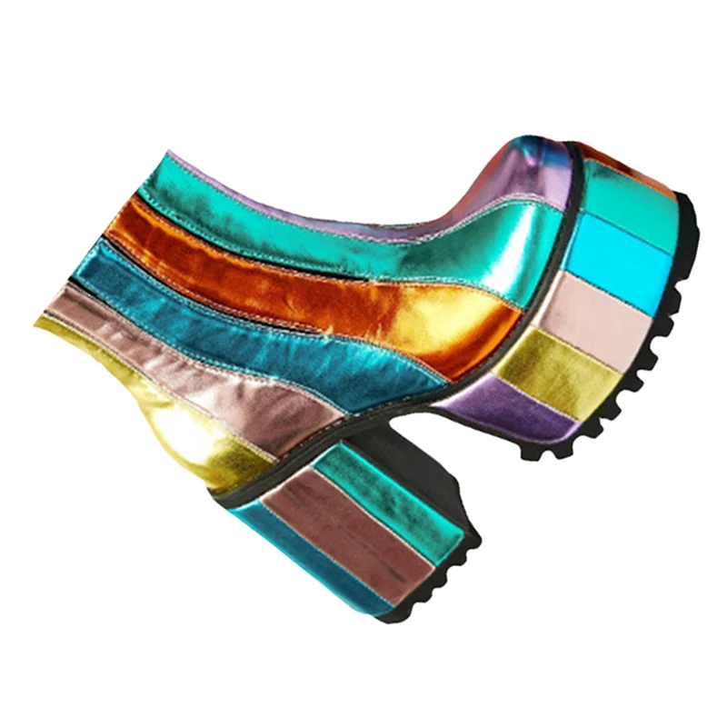 Радужные ботинки на высокой платформе Прозрачные ПВХ ботильоны шнурках Яркие