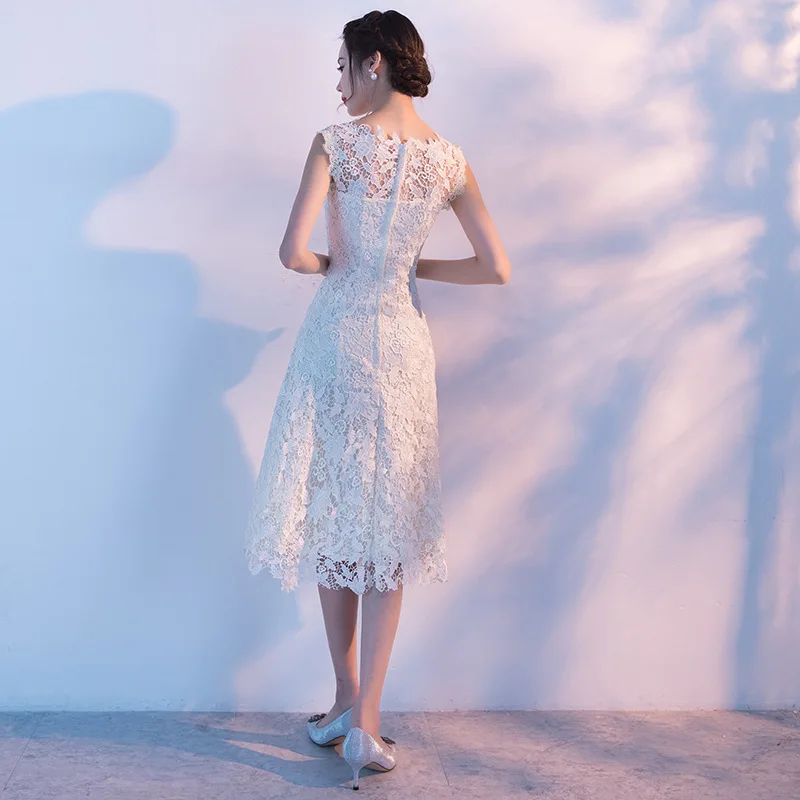 

White Elegant O-Neck Formal Party Dress Female Exquisite Sweet Lace Banquet Gown Temperament Classic A-Line Dresses S-4XL