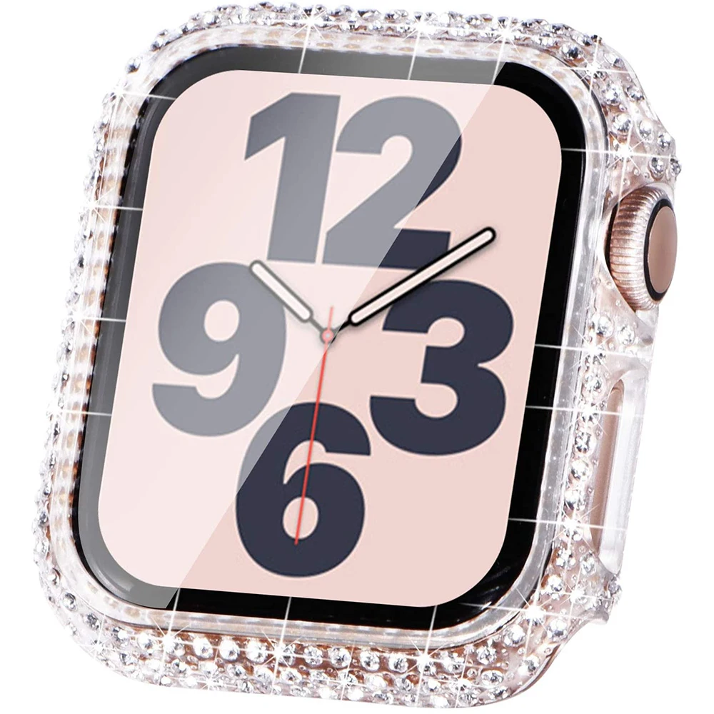 Алмазный защитный чехол для Apple Watch 6 5 4 40 мм 44 бампер iWatch Series SE 3 38 42 Закаленное